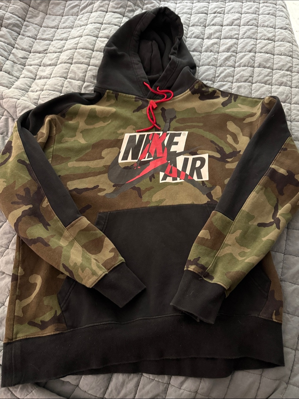 Nike Camo & Black Pullover Hoodie with Red Drawcord